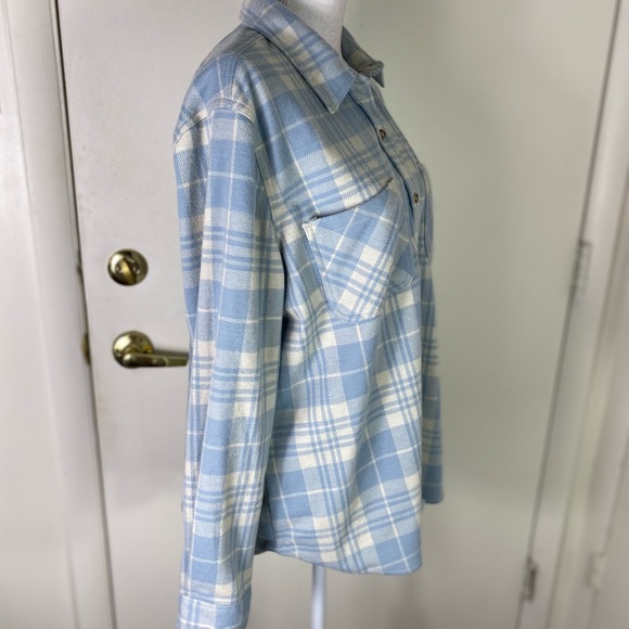 Casa Cabana women XL Sienna soft blue white plaid button flannel Shirt Pockets - Picture 4 of 11